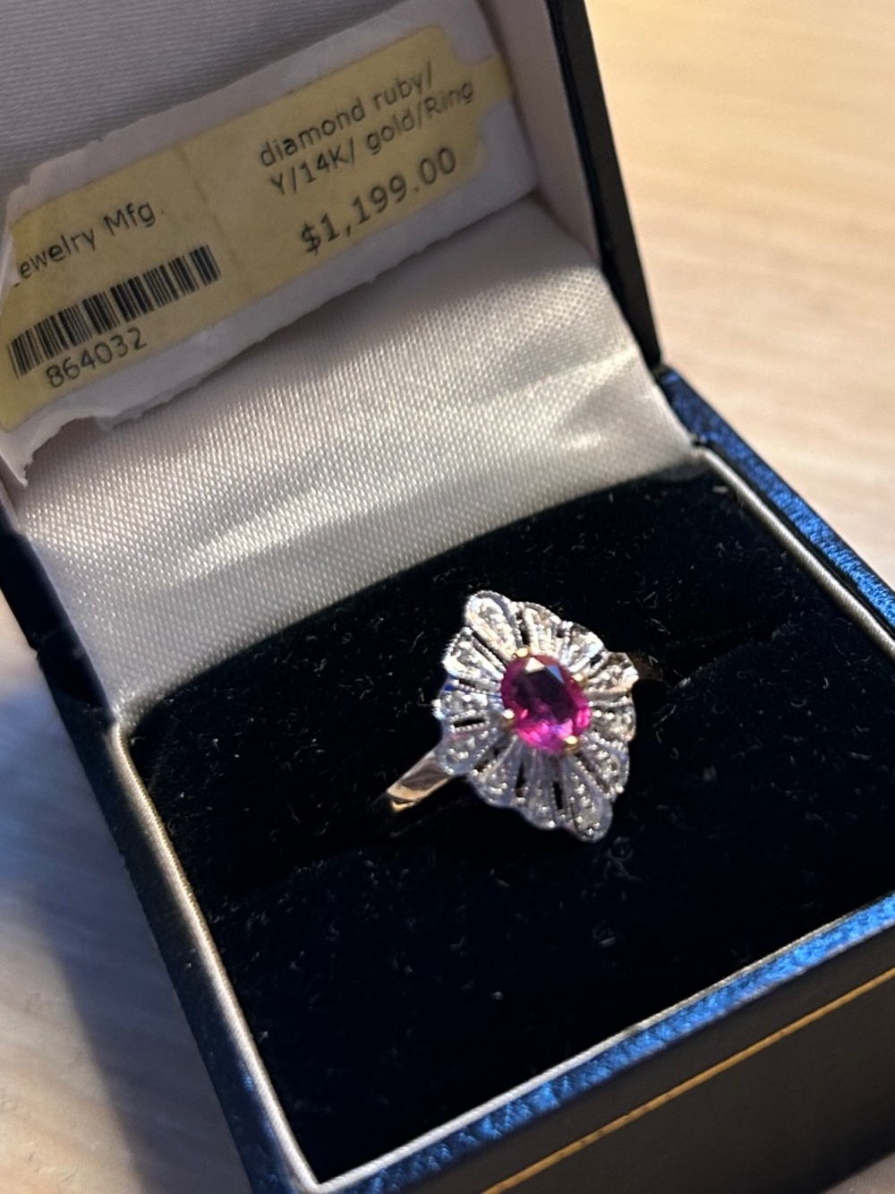 14K Yellow Gold Diamond Ruby Cocktail Ring